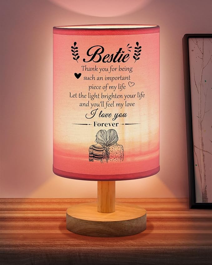 SOUHONEY Bestie Gifts for Women, Bestie Birthday, Friendship Lamp Gifts for Work Besties, Best Friend Birthday Gifts - Fabric Decor Bedside Lamp for Bedroom
