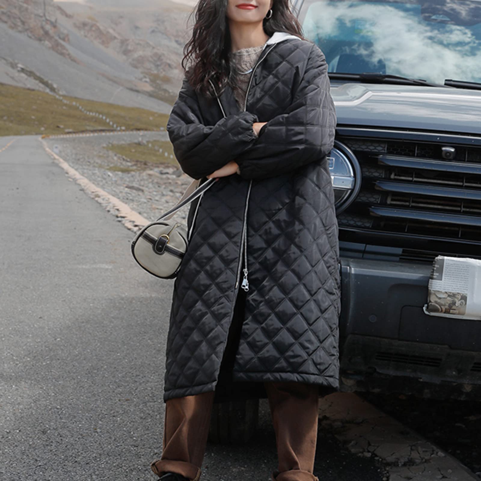Abrigo acolchado para mujer – Abrigo de invierno para mujer, chaqueta acolchada larga y cálida, con capucha, cremallera para exterior, informal, chaqueta de invierno, chaqueta de invierno,