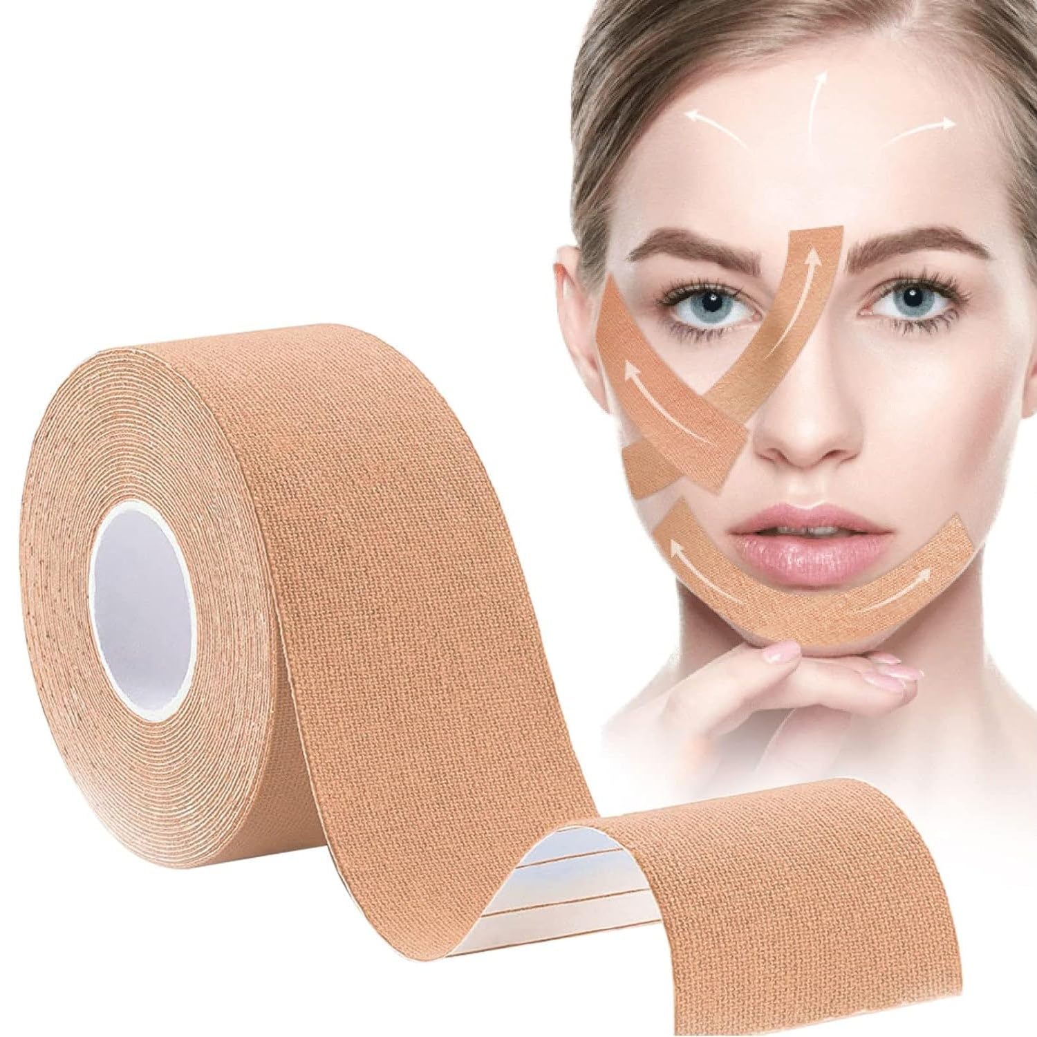 Anti-Wrinkle Facial Tape | Myofascial Face Tightening Tape | Multifunctional Face Tape Treatment | Non-Invasive Wrinkle Remove | Tape for Firming and Tightening the Skin | 2.5 cm x 5 m, Beige-image-23
