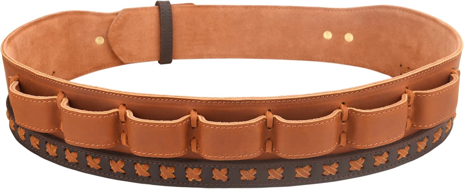WAYNE'S DOG Cowhide Leather Shotgun Shell Bandolier Belt for 12 Gauge/16 Gauge Ammo Cartridge Belt