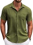 COOFANDY Hommes Button Down manches courtes chemises casual Shirts Summer Beach chemises texturées avec poche