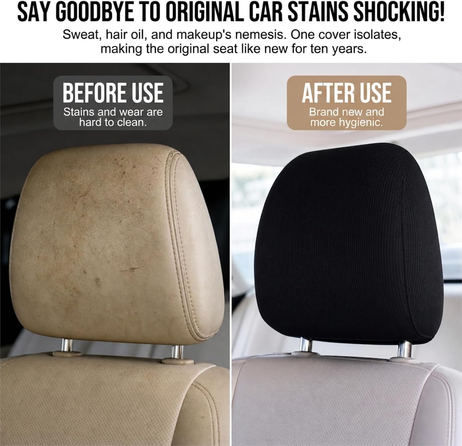 2PCS Car Headrest Covers,Universal Head Seat Covers for Car,Soft Car Head Rest Cover Protector,Headrest Protective Covers,Vehicle Accessories Headrest Cover for Car Truck,Car Seat Headrest Cover,Black