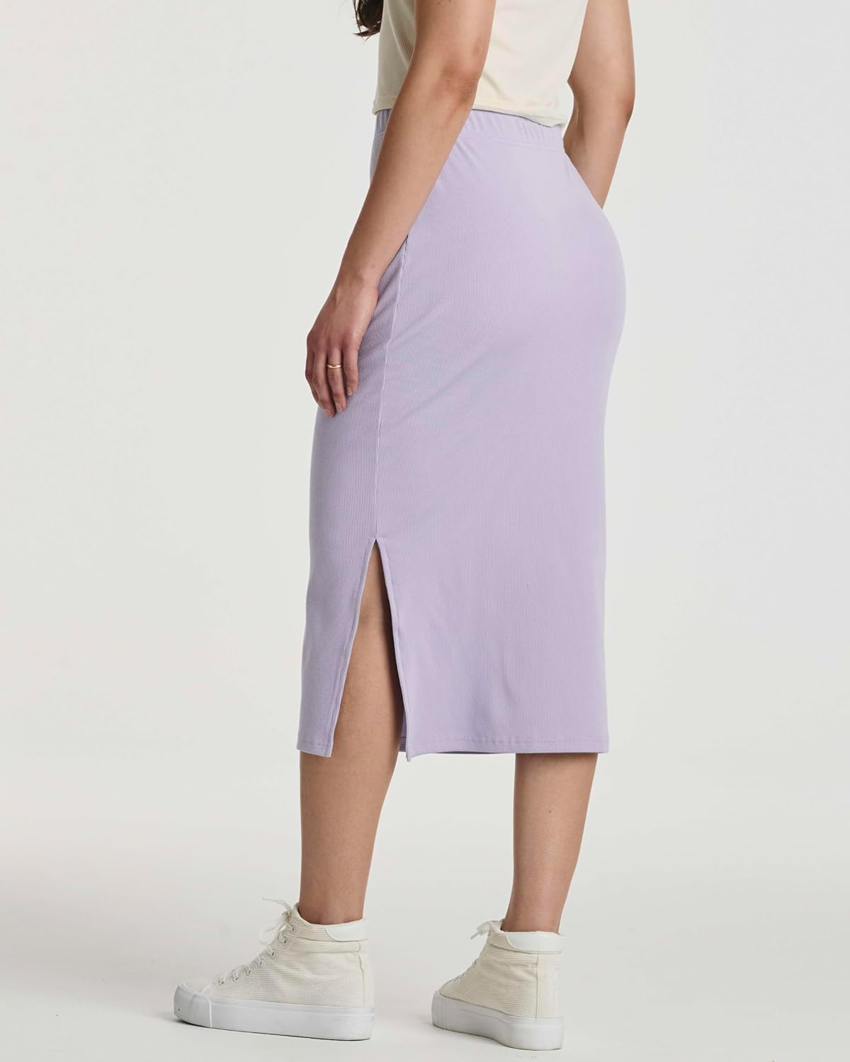 Real Essentials 3 Pack: Women's Midi Ribbed Knit Skirt with Side Slit - Stretchy Work Business Casual Pencil Pull-On Skirts - Image 3