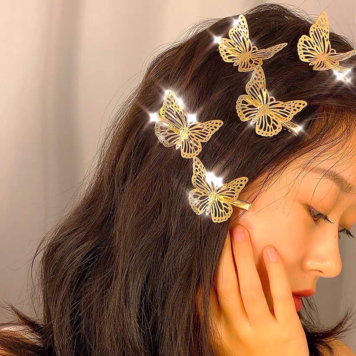 Confezione da 3 fermagli per capelli colorati Kraeoke, clip per capelli a farfalla con strass elfico, fermaglio per capelli in metallo con schienale, grande fermaglio per capelli per donne e ragazze