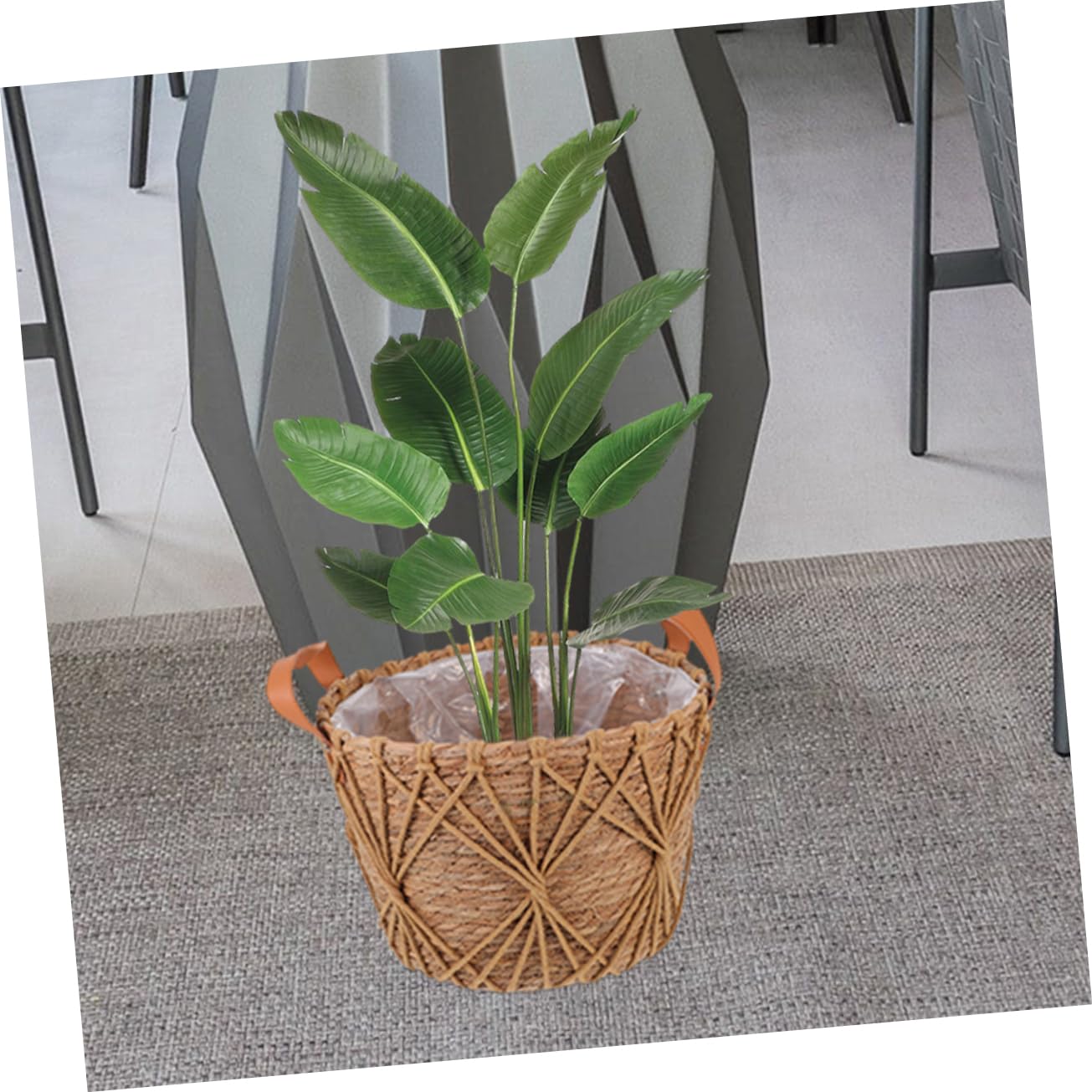 Cesto Intrecciato Manici per Fiori e Piante Succulente | Design a Doppio Manico, Uso Casa e Ufficio, Stile Country Vintage, Struttura in Paglia e Poliestere