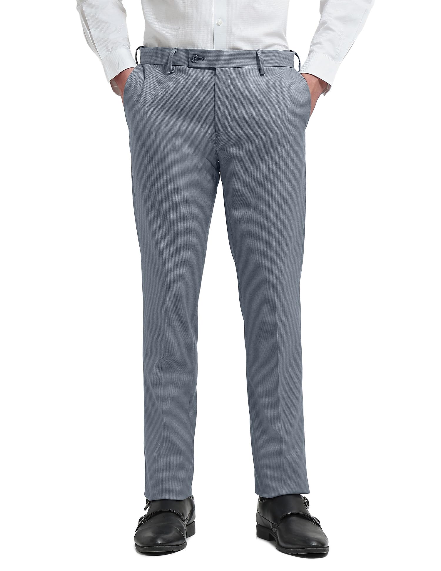 arrow Men's Textured Hudson Tailored Regular fit Trousers-picture-30