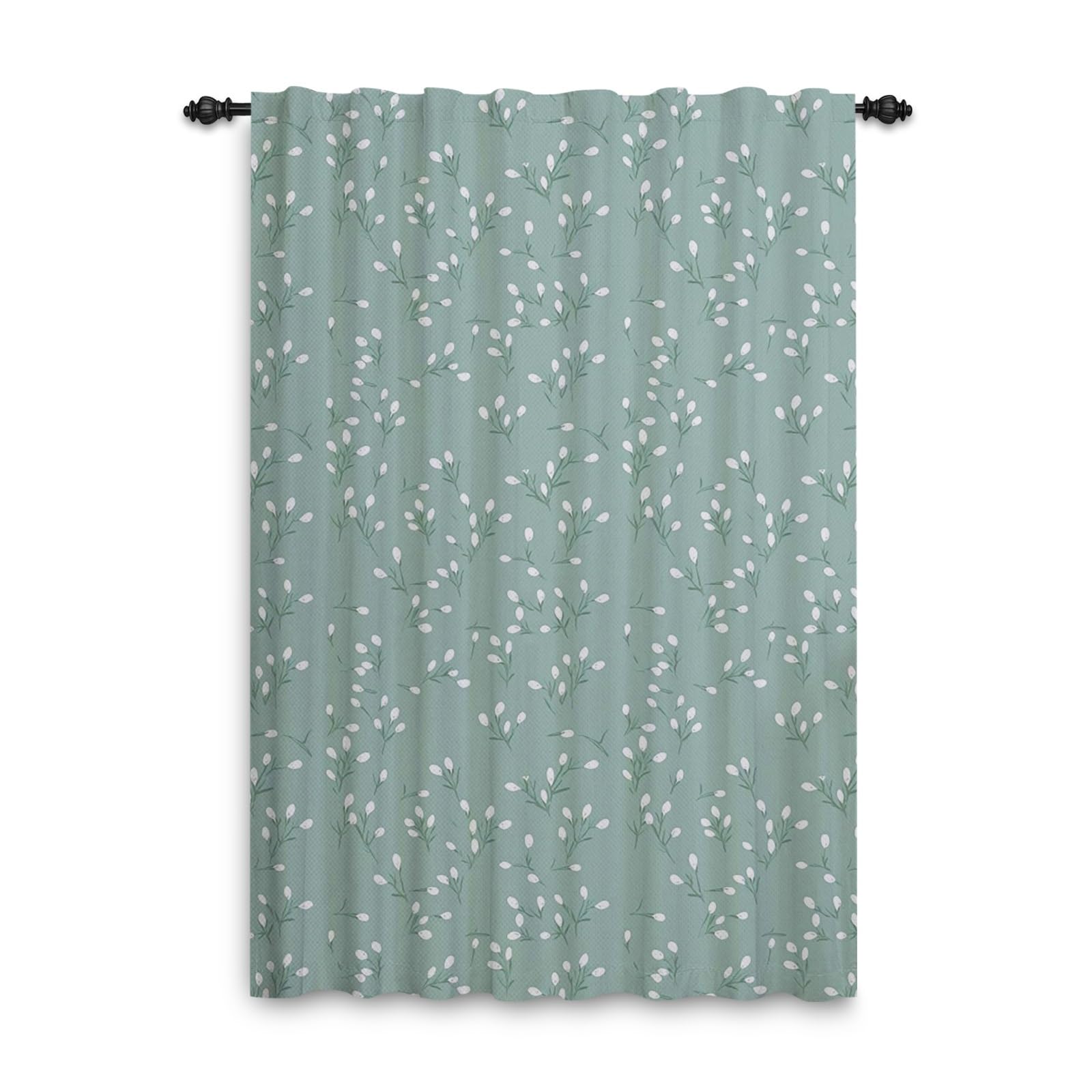 ggaimwf Plant Print Curtains Drapes Green Botanical Watercolor Floral Curtains Nature Themed Window Decoration Living Room Bedroom Patio Balcony Door Thick Curtain with Tape Top 117x229cm 1 Panel
