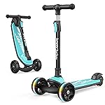 besrey Kick Scooter for Kids Ages 3-10, 3-Wheel Folding Scooter with Adjustable Height, LED Light Wheels, Extra Wide Deck for Outdoor Activities