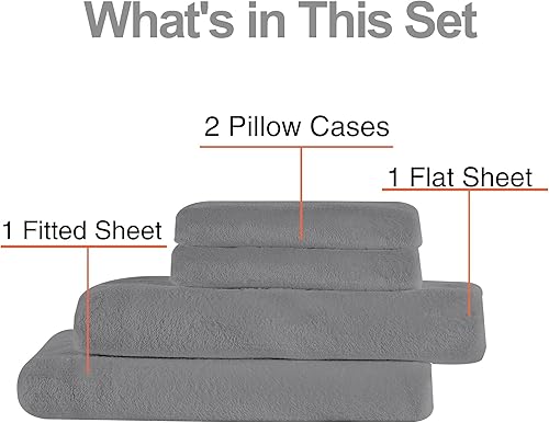 Miniatura 6 de Juego de sábanas de forro polar de 4 piezas, tamaño Queen, incluye sábana encimera, fundas de almohada y sábana bajera de bolsillo profundo de 15