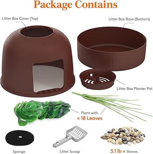 Lifewit Litter Box Cat with Faux Plant & Scoop, Hidden Enclosure Litter Tray with Odor Control & Carbon Filter in Living Room, Bedroom, Corner, Black(Brown,1)