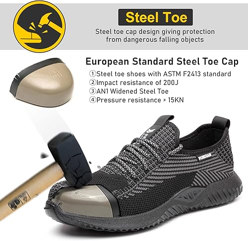 Miniatura 2 de Furuian Steel Toe Shoes for Men Comfortable Safety Shoes Non Slip Steel Toe Sneakers Warehouse Industry Contstruction Mens Work Shoes