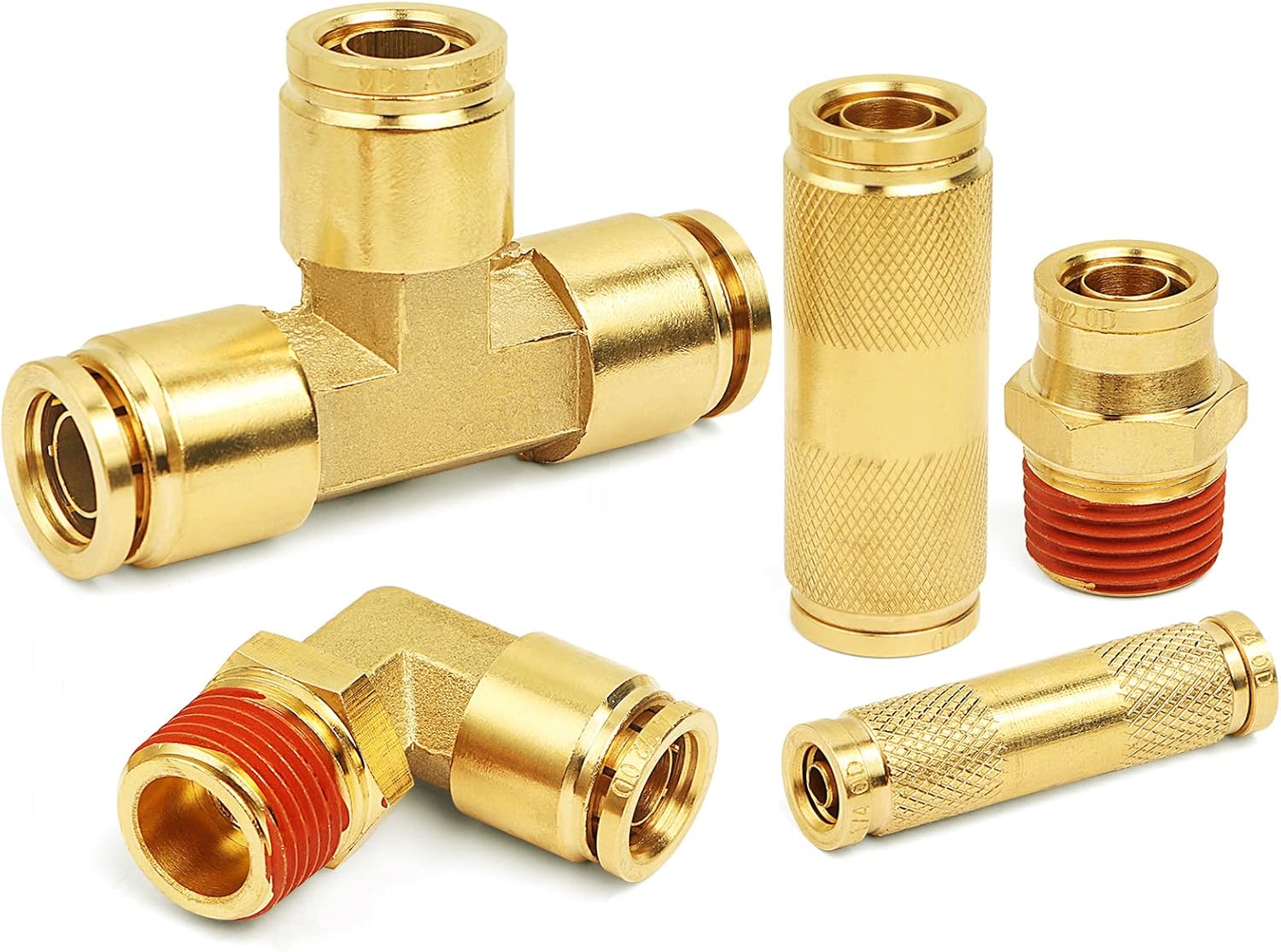 36 PCS Brass DOT Air Brake Line Fitting Assortment Kit 1/4" 3/8" 1/2", Push to Connect Fittings Air Brake Fittings Repair Kit for Trucks Trailer & Industrial,DOT Hose Quick Connector Line with Case