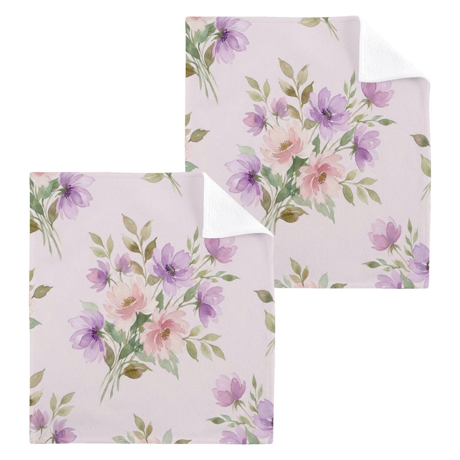 BOESI Blush Purple Bouquet 12x12in Cotton Washcloth,Face Towel