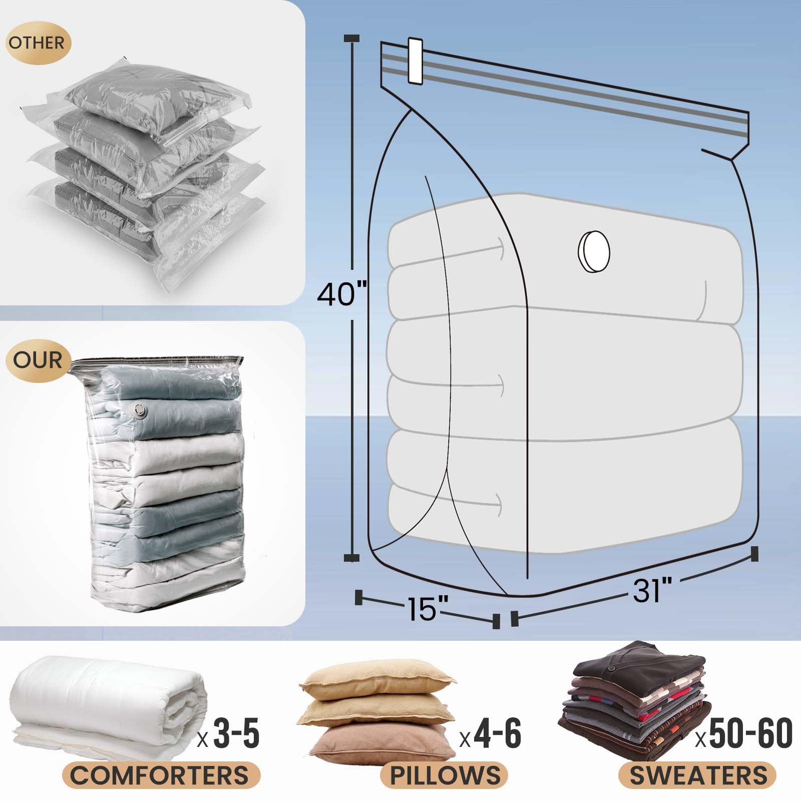 TAILI Extra Large Vacuum Storage Bags Cube 10 Jumbo Reusable Vacuum Pack Bags for Clothes Duvet Travel and Home Comforters Blankets Bedding Compression,Space Saver - Image 3