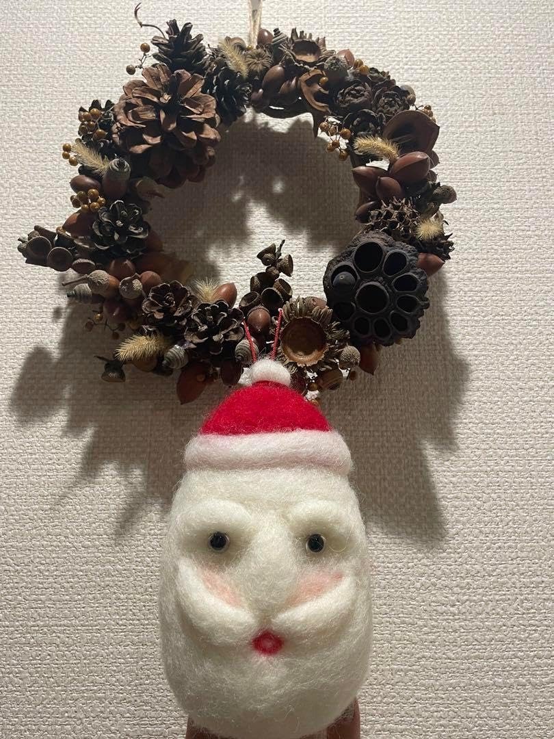 羊毛フェルト サンタクロースの顔2個セット サンタクロースのがま口 クリスマスに飾って楽しむ