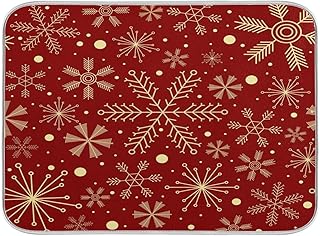 Christmas Snowflakes On Red Dish Drying Mat for Kitchen, Absorbent Microfiber Drying Pad Dish Mat, 16