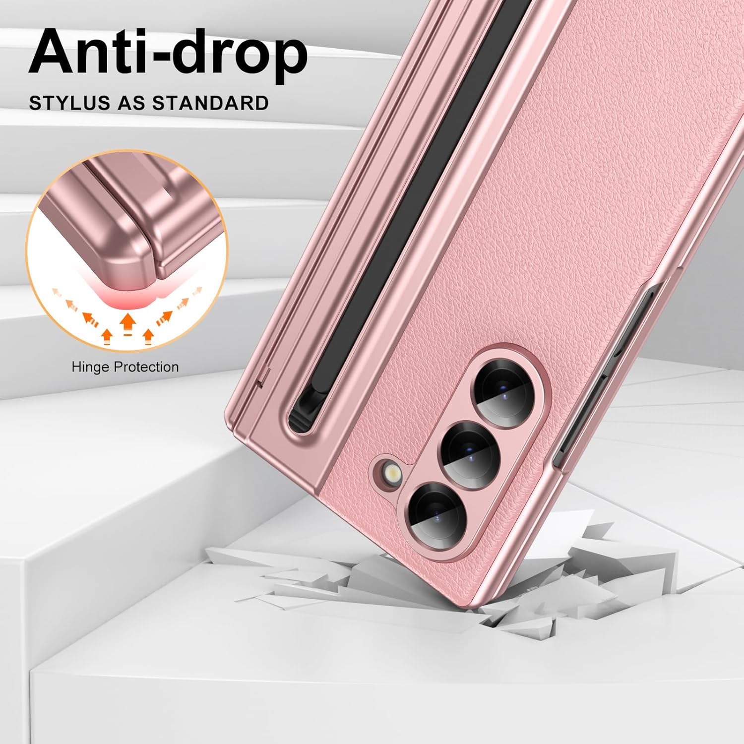 for Samsung Galaxy Z Fold 6 Case with Built-in Screen Protector & Hinge Protection and S Pen, Premium Leather All-Inclusive Protective Phone Cover for Galaxy Z Fold 6- Pink
