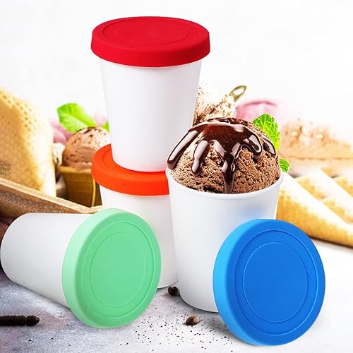 Miniatura 8 de Paquete de 4 recipientes de helado de 8 onzas con tapas y cuchara, reutilizables, para almacenamiento de alimentos, para yogurt Sundae