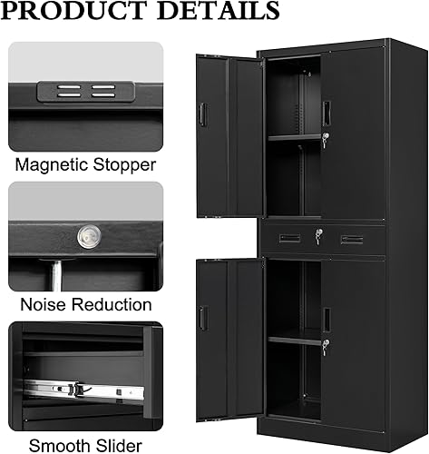 Miniatura 24 de CJF Gabinete de almacenamiento de metal, armario de almacenamiento con bloqueo con puertas y 1 cajón, 36 pulgadas de alto x 28 pulgadas de ancho x