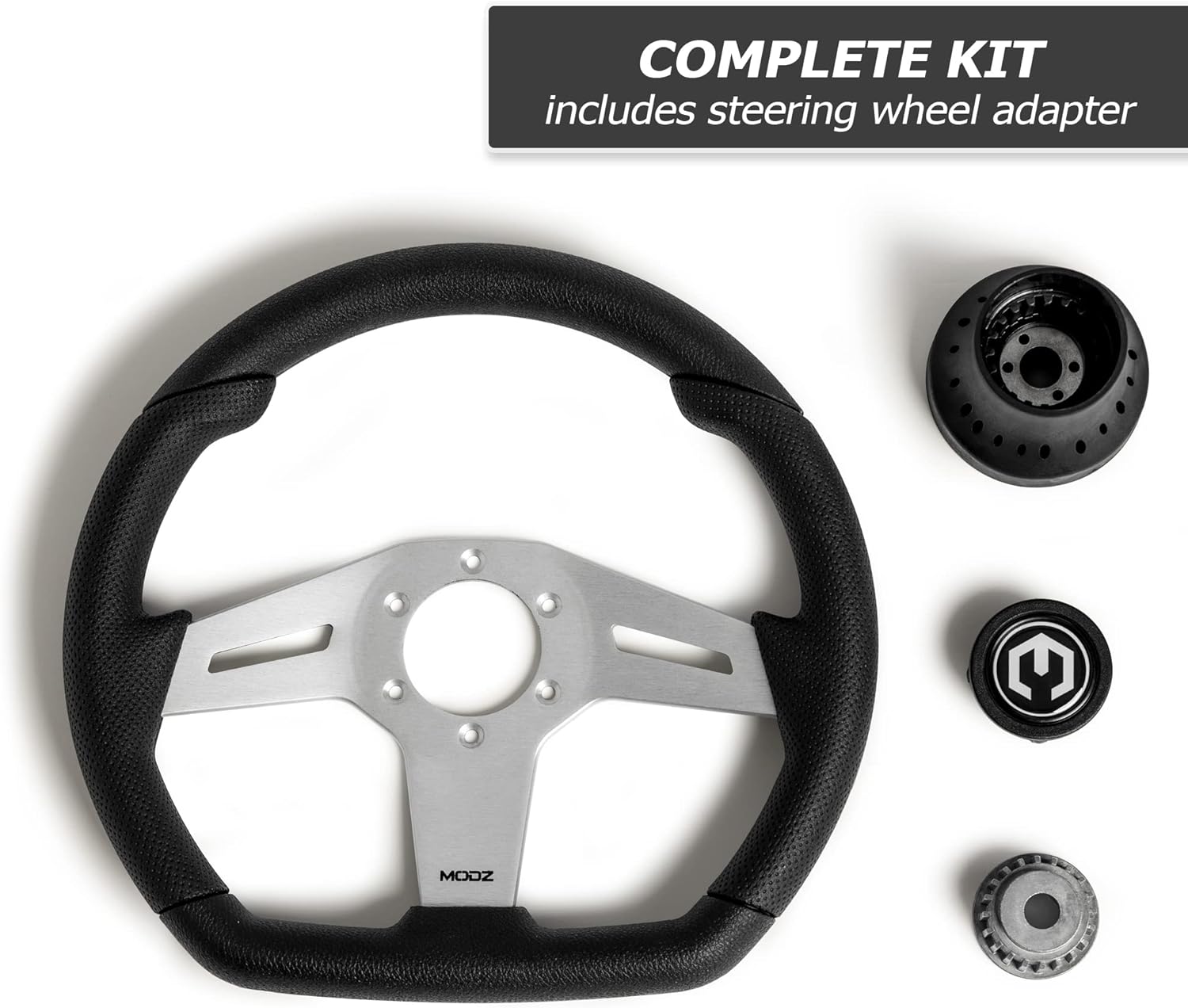 MODZ Barton Golf Cart Steering Wheel with Adapter - Fits Club Car DS [1984-UP] - Silver