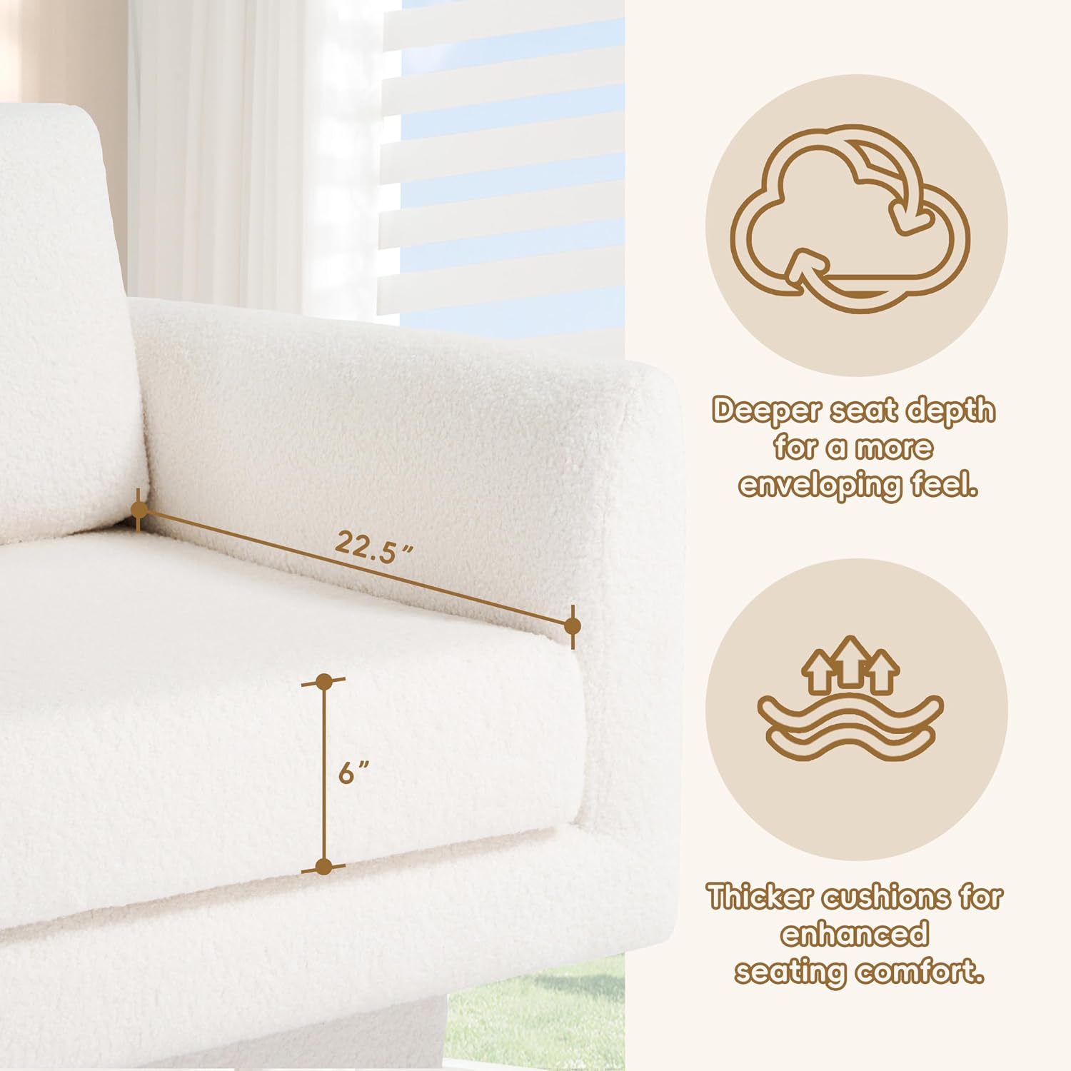 Ball & Cast 360° Modern Swivel Accent Chair,Teddy Sherpa Round Armchair with Upholstered,Thick Padded Single Lounge Sofa,for Living Room,Nursery,Bedroom,Cream