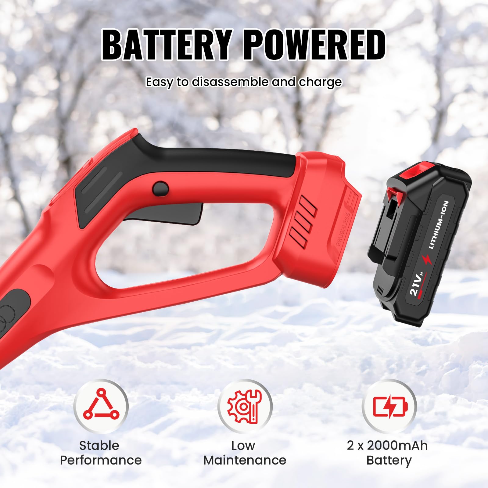 Akku Schneefräse 21V, Handgeführte Schneefräse Mit Zwei Batterien, Bürstenloser Motor, Digitaler Leistungsanzeige, Schlittendesign, Wurfweite 8M, Reinigungsbreite 30CM, kehrmaschine Akku für Gehwege