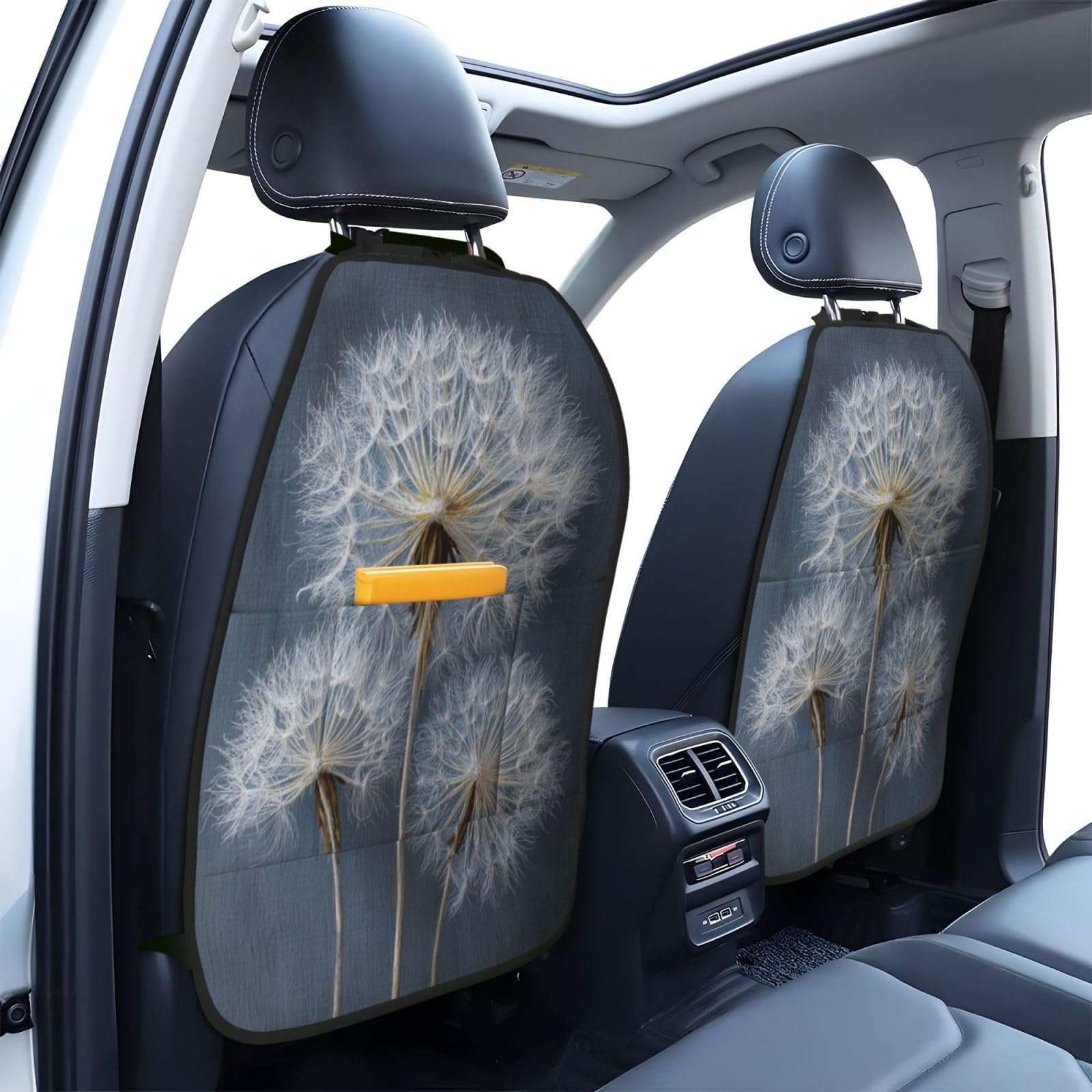Three Dandelions Car Seat Back Kick Protectors,2 Pack Kick Mats with Storage Pockets for Vehicles to Protect from Dirt Mud Scratches