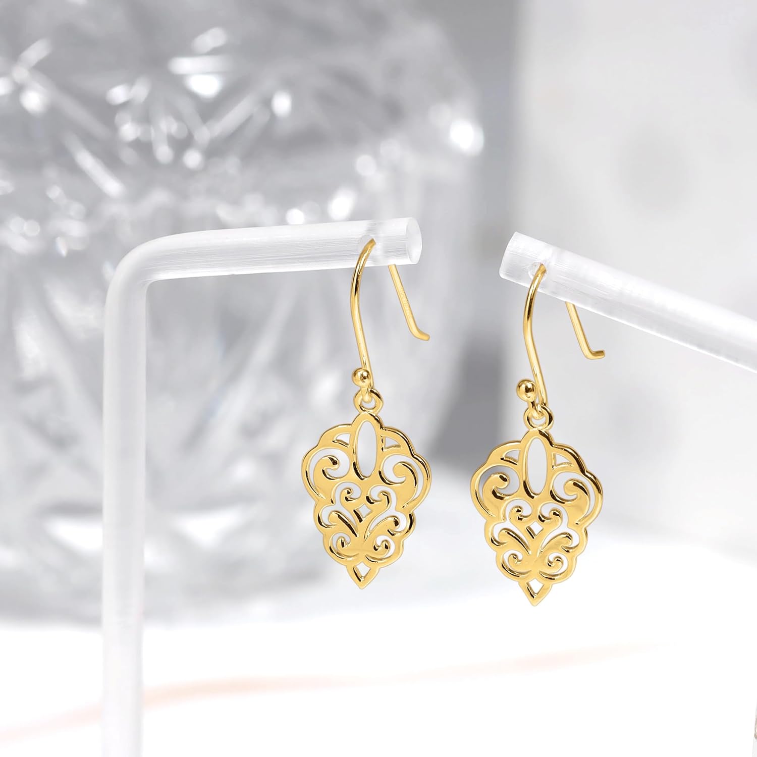 Hoops & Loops 925 Sterling Silver High Polished Filigree Dangle Earrings for Women, Silver, Yellow & Rose Gold