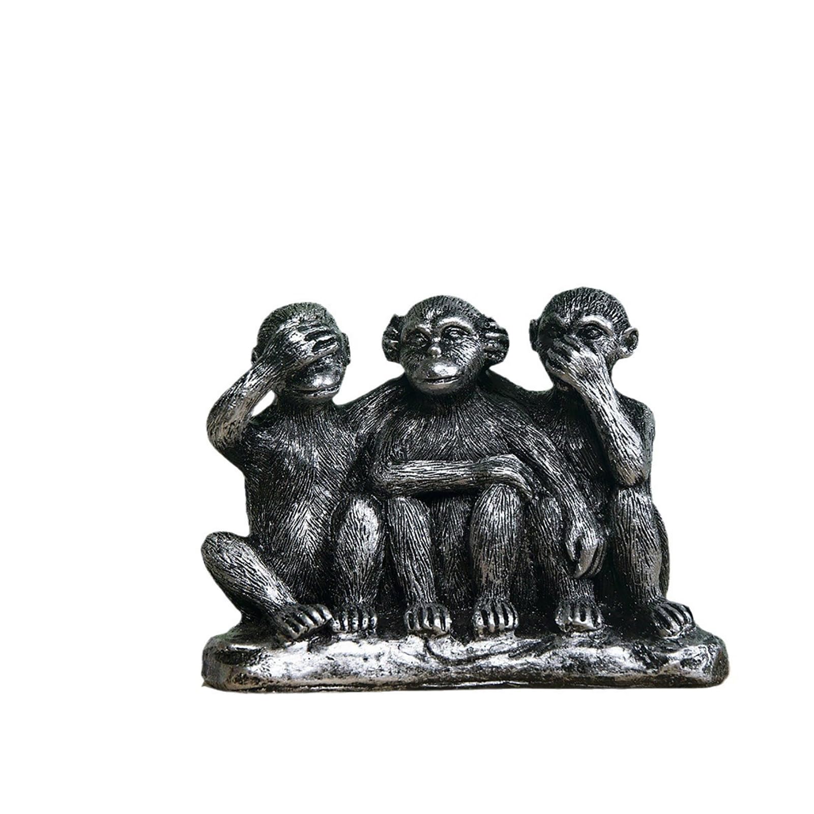 3 Wise Monkeys Statues, Hear No Evil, See No Evil, Speak No Evil Monkey Statue, Home Decorations Office Ornament Jungle Figurines Gift Collection (Silver)