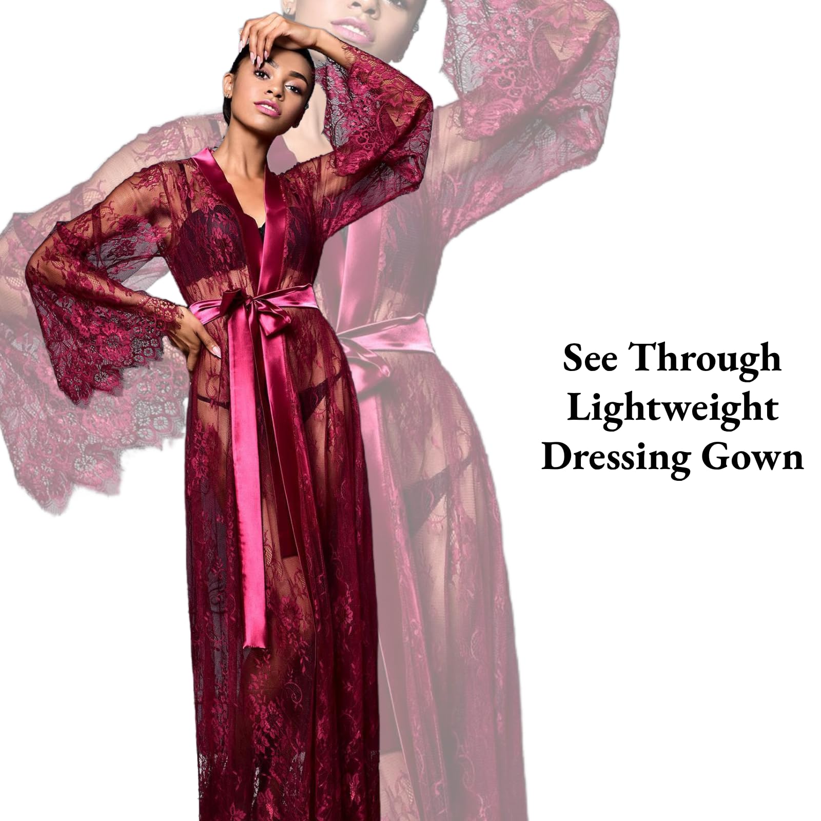ZWCHGJ Szlafroki, długie prześwitujące koronkowe szaty kimono prześwitujące szlafroki z siateczki tiulowa koszula nocna maxi elegancka koszula nocna bielizna nocna, na bieliznę nocną sukienka dla