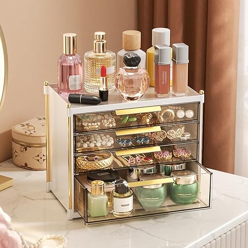 Miniatura 2 de Aveniee Organizador de maquillaje con 4 cajones, organizadores y almacenamiento de baño, contenedores de plástico para encimera, perfumes, tocador,