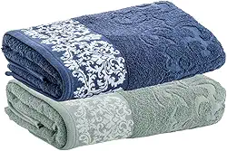 Kit Jogo Toalhas Banho, 2 Pe�as, Medalh�o, Corttex, Algod�o, Jacquard, Alta Absor��o, 450g/m� - Altihaus (Verde/Marinho)