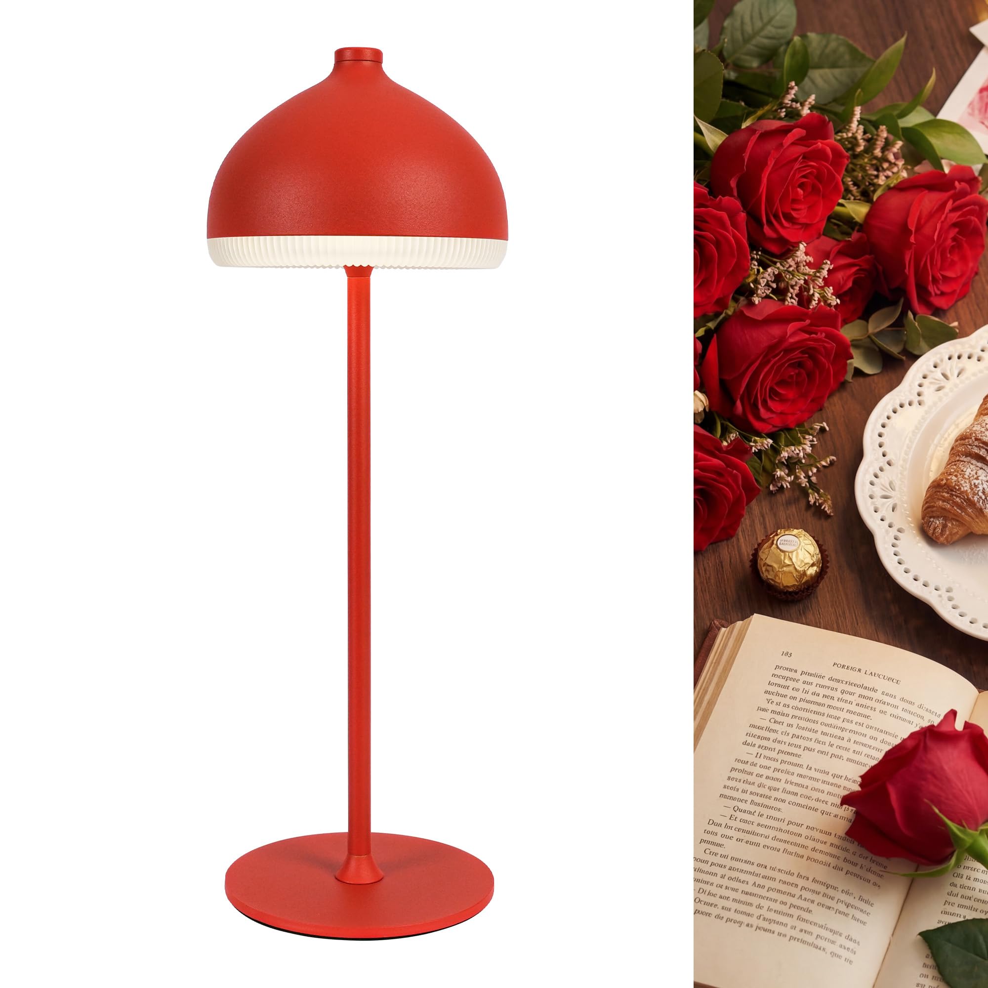 LuminexDesigns Cordless Table Lamp–5200 mAh Rechargeable LED Bedside & Bathroom Lamp with 3 Light Colours,Dimmable Touch Control,Portable Lamp for Office,Living Room & Outdoor,Ruby Red