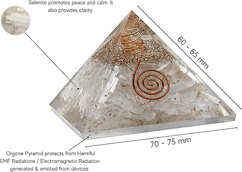 Miniatura 2 de Pirámide de orgona con cristal de selenita y punta de cuarzo de bobina curativa, piedras curativas naturales, generador de energía de orgonita para