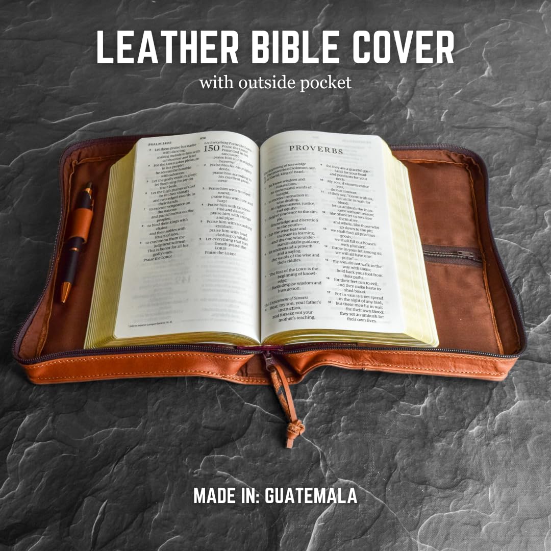 Funda para Biblia de cuero natural de grano completo con cremallera, hecha a mano