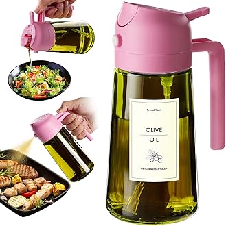 TrendPlain - Original 16oz/470ml Olive Oil Dispenser Bottle for Kitchen Gadgets and Air Fryer Accessories - Olive Oil Sprayer for Cooking w/Stickers - Bubblegum