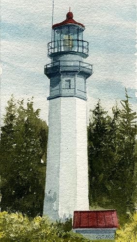 Grays Harbor Lighthouse, Westport, Washington. Gerald C. Hill Matted Watercolor Art Prints
