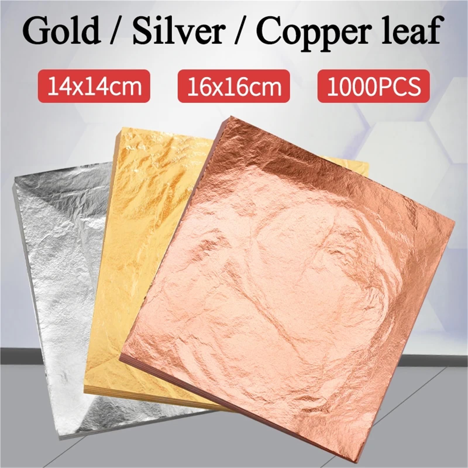 Papel de imitación de hoja de oro, dorado, hoja de cobre y aluminio for manualidades, decoración dorada del hogar, 1000 unidades(16cm copper leaf)