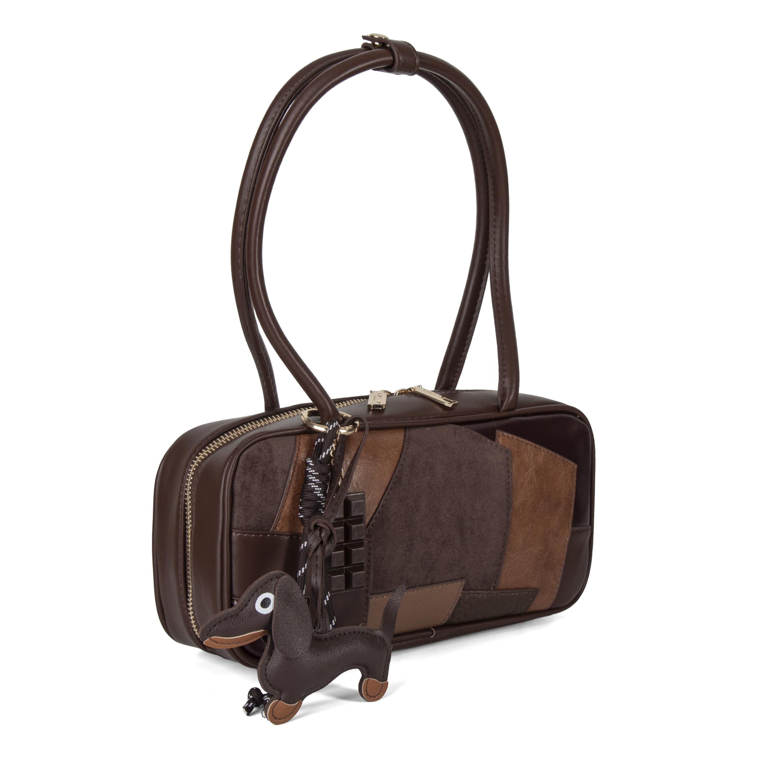 Woodland Leathers Borsa a mano da donna, borsa a tracolla in ecopelle patchwork per donne, elegante mix di pelle scamosciata e morbida toppa lavorata su borsa baguette firmata