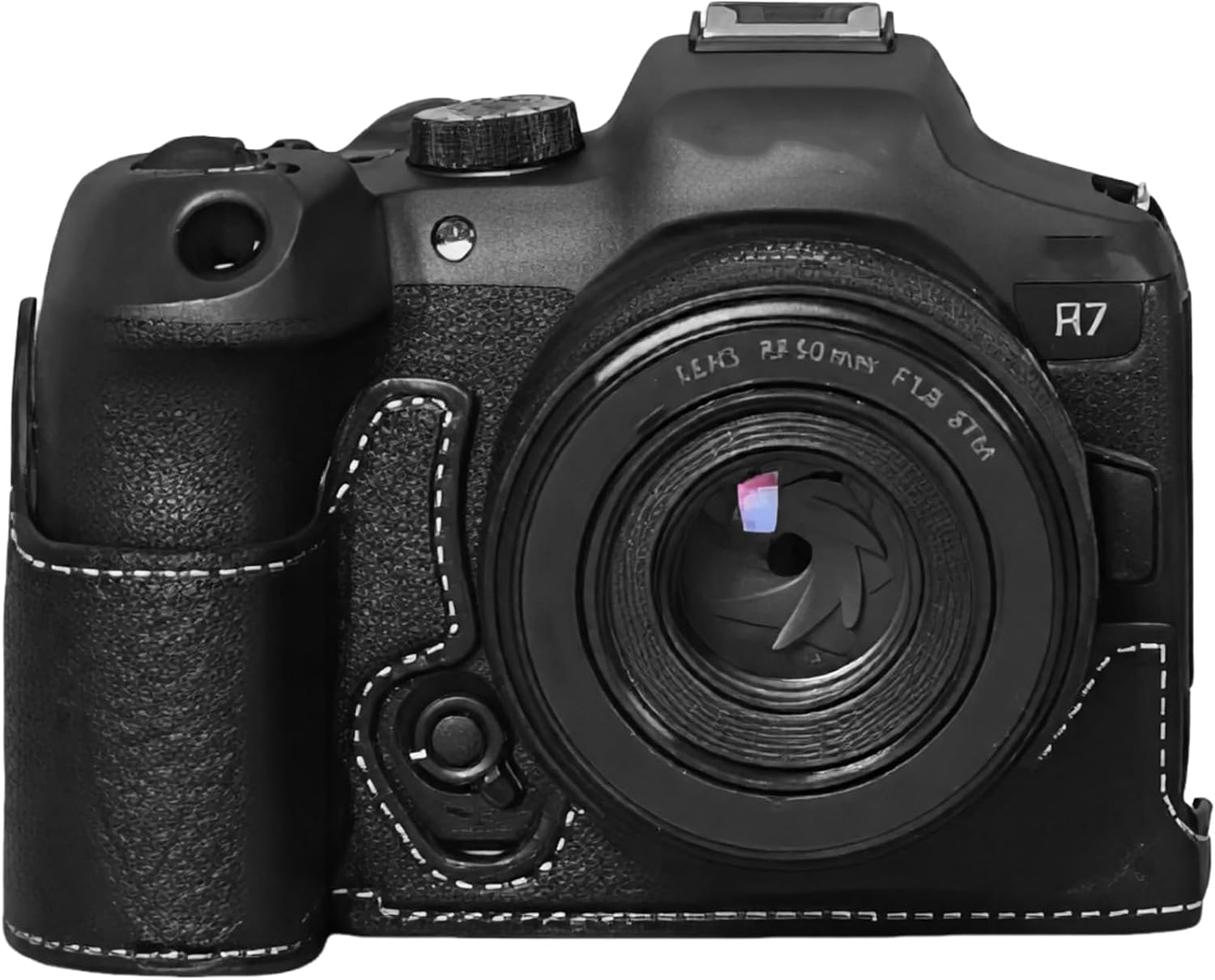PU Leather Half Camera Case Compatible with Canon EOS R7, Protective Cover with Opening Bottom & Hand Grip Design