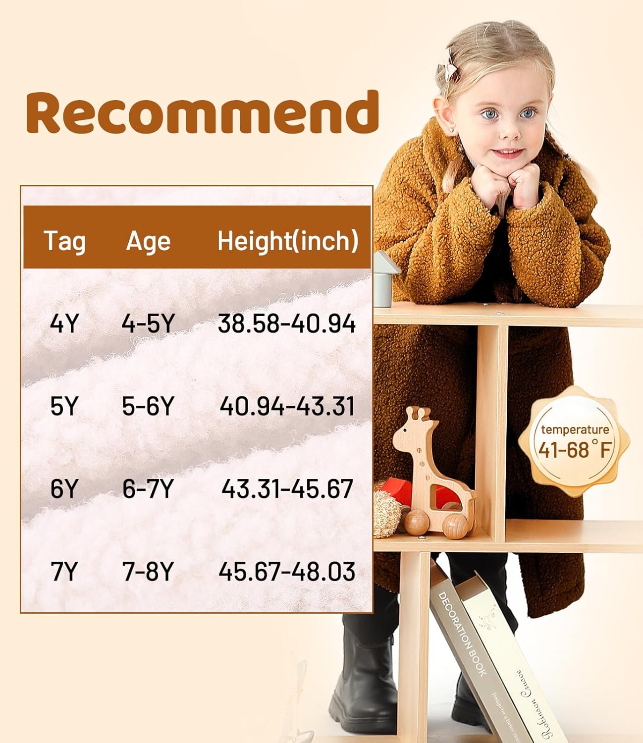 Long Coat for Girls Fleece Jackets 4-7 Years Knee-Length Lightweight Coats - Image 6