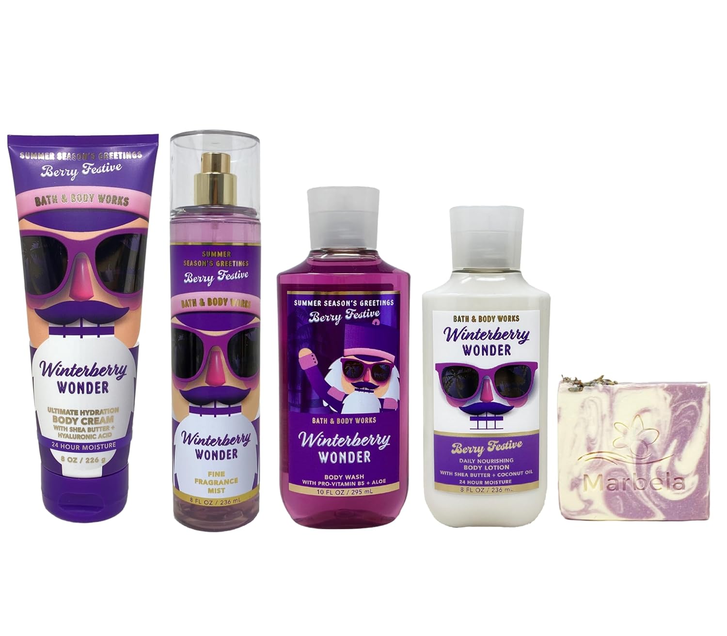 Bath & Body Works Winterberry Wonder Deluxe Gift Set - Body Cream, Fragrance Mist, Body Wash and Body Lotion - with a Lavender Dream Bar Soap - Full Size