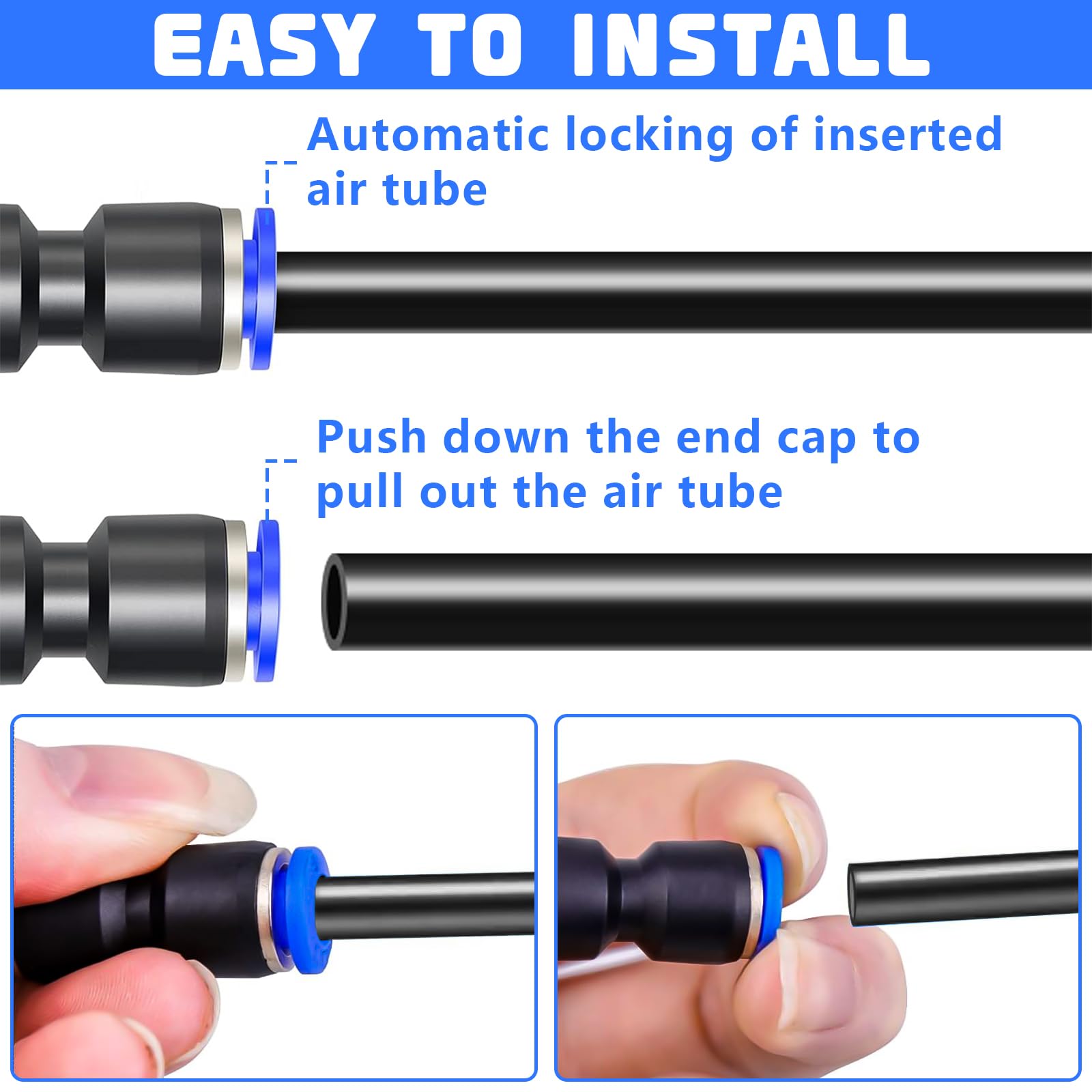 Tubo pneumatico da 20 m, tubo pneumatico da 6 mm con 4 connettori pneumatici, tubo dell'aria compressa per dispositivi pneumatici, industria e casa (nero)
