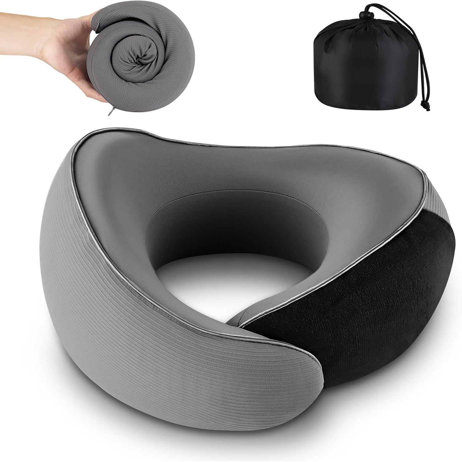 Adjustable Memory Foam White U-Shaped Travel Pillow with Luxurious Knitted Cotton Cover, Slow-Rebound Design for Airplane Travel and Neck Comfort, Perfect Traveler Gift