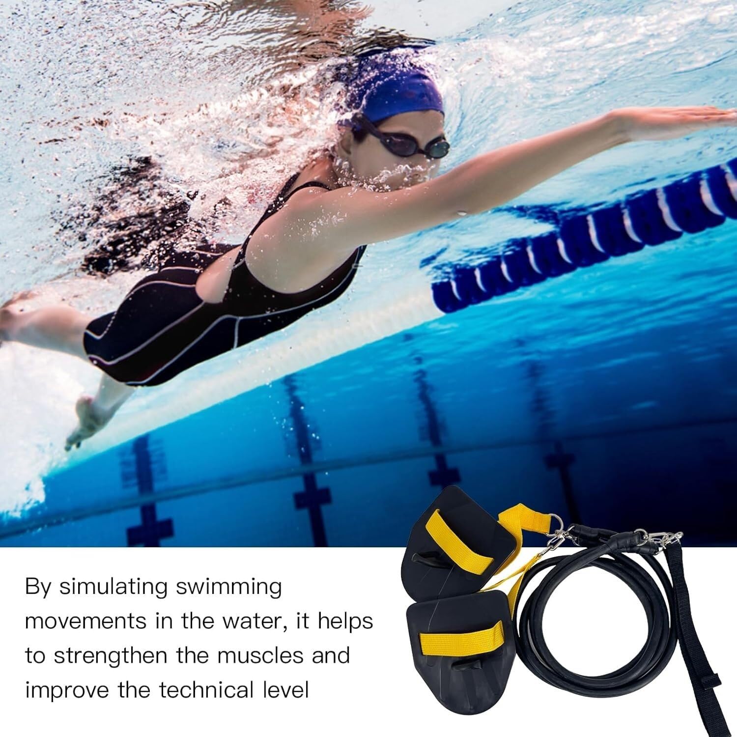 Widerstandsbänder mit Griffen Schwimmwiderstandsband-Set mit Handpaddelgriffen