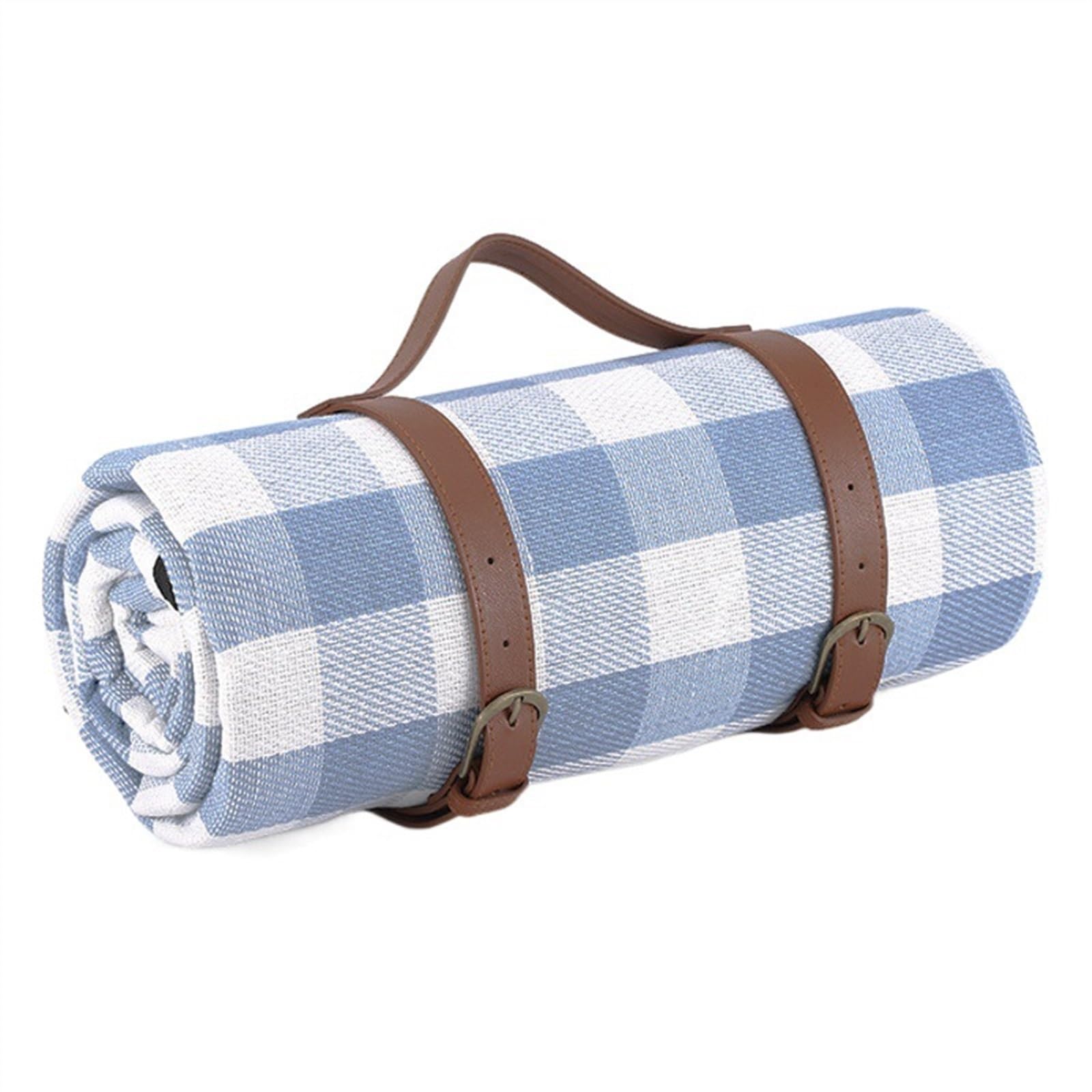 Tapis de pique-nique en tissu noble et sangle en cuir plaid noir gris blanc
