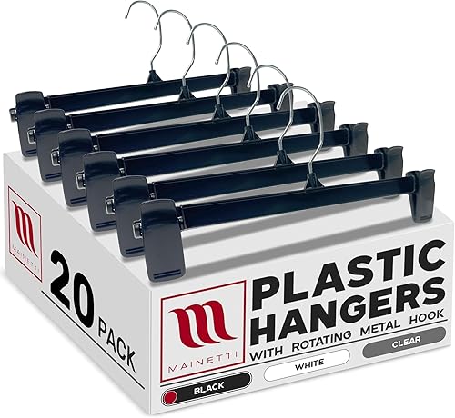 Miniatura 13 de Mainetti 6012 perchas de plástico negro reciclado, paquete de 50 con gancho de metal giratorio y plástico resistente, ideal para pantalones, faldas