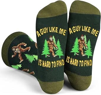 Funny Crew Socks with Bigfoot and Forest Design - Humorous Gift for Men and Women