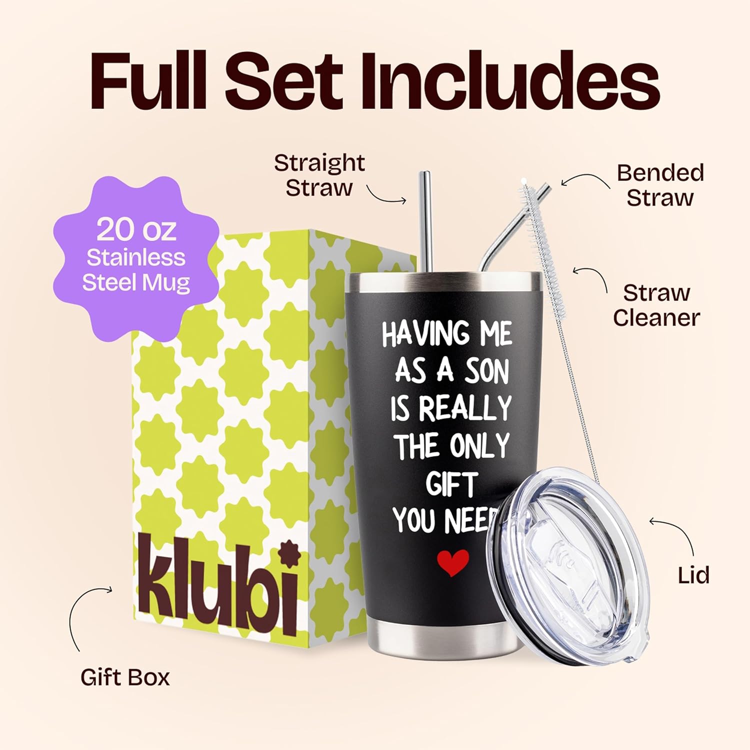 KLUBI Mothers Day Gifts for Mom from Son - Having Me As a Son Is the Only Gift You Need + Birthday Gifts for Women - Sometimes You Forget You're Awesome 12oz Funny Wine Tumbler With Lid and Straw