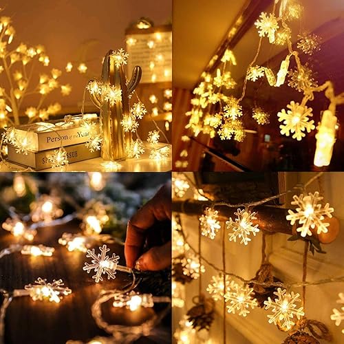Miniatura 6 de UpdateClassic - Luces de Navidad (20 pies, 40 LED, con cadena de copos de nieve, funciona con pilas, impermeable, para dormitorio, fiesta, hogar,